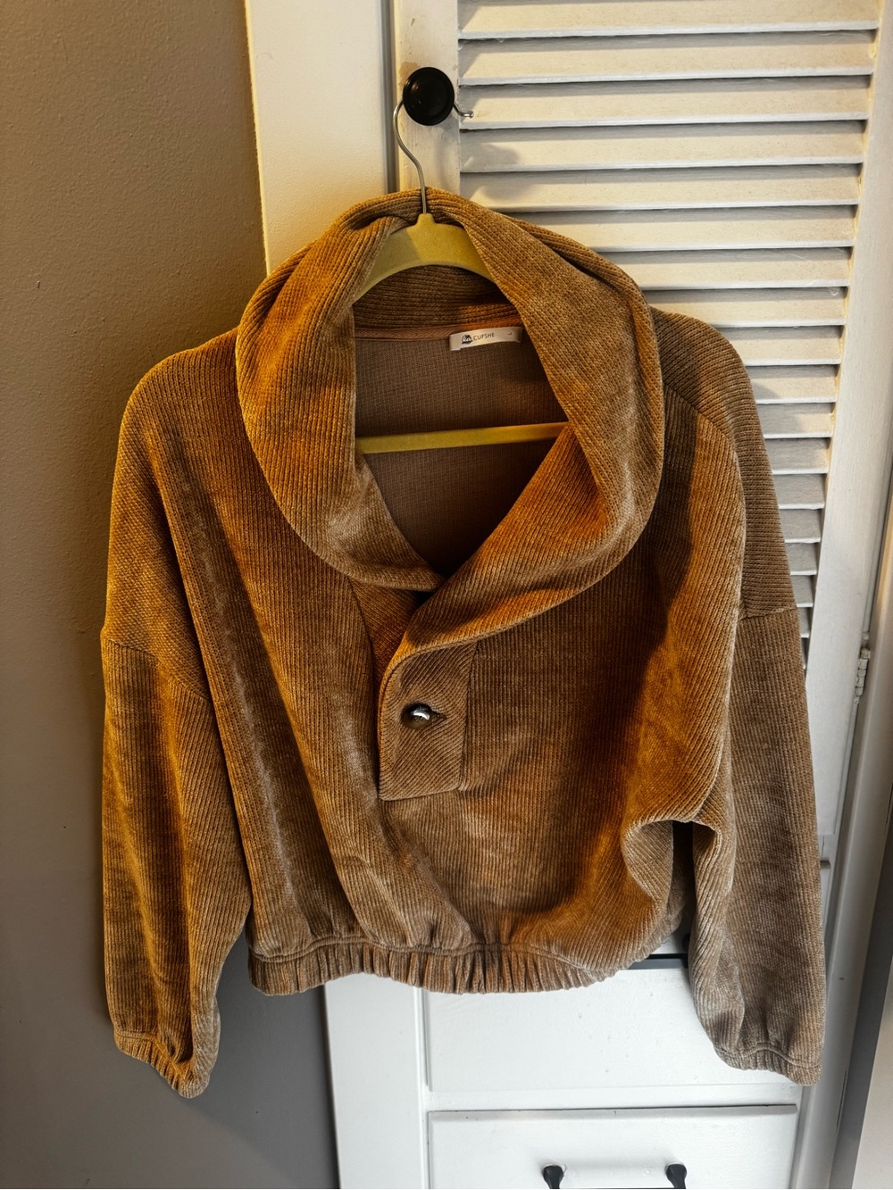 Cupshe Corduroy Shawl Collar Pullover Sweater - Brown